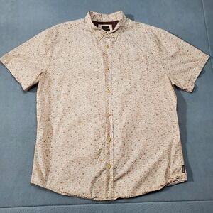 prAna Shirt Mens 2XL Orange White Floral Slim Fit Short Sleeve Button Up